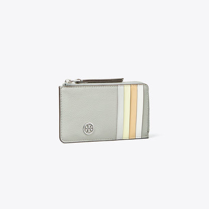 Tory Burch Robinson Pebbled Top-Zip Card Case Light Granite