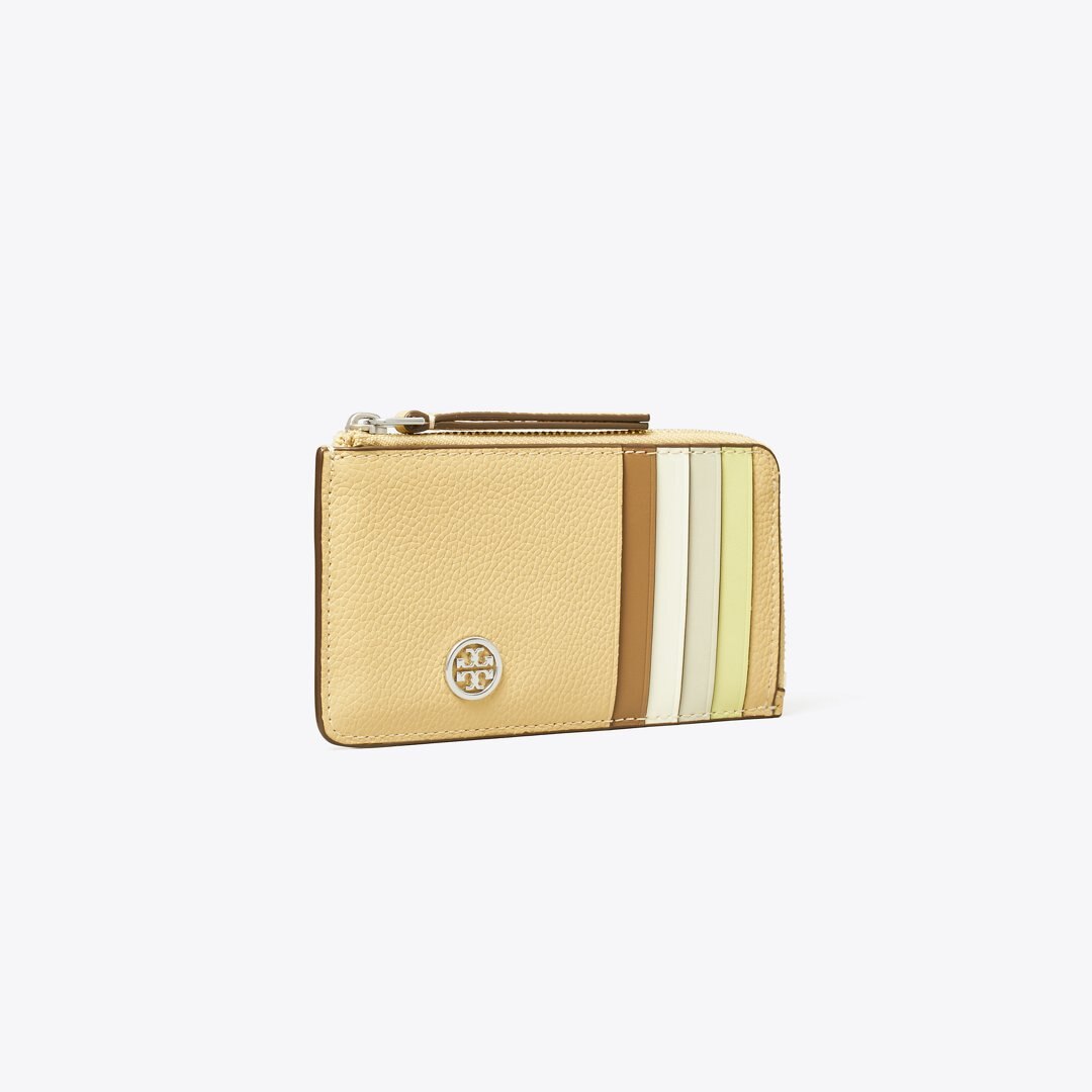 Tory Burch Robinson Pebbled Top-Zip Card Case Praline
