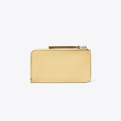 Tory Burch Robinson Pebbled Top-Zip Card Case Praline