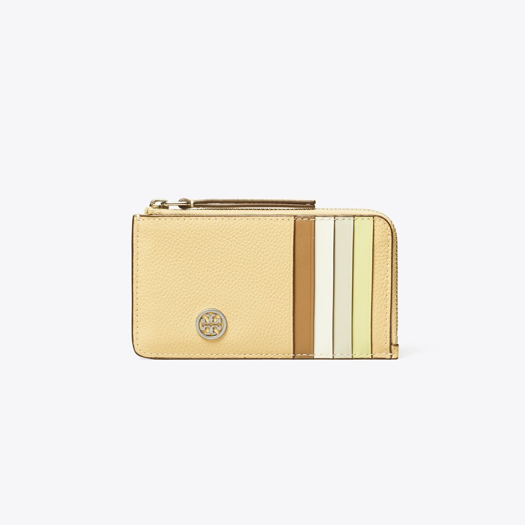 Tory Burch Robinson Pebbled Top-Zip Card Case Praline