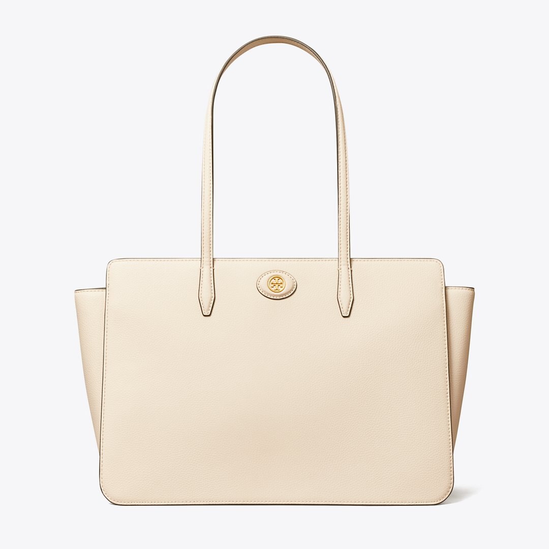 Tory Burch Robinson Pebbled Tote New Cream