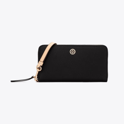 Tory Burch Robinson Pebbled Zip Continental Wallet Black