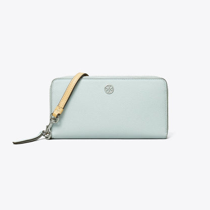 Tory Burch Robinson Pebbled Zip Continental Wallet Sea