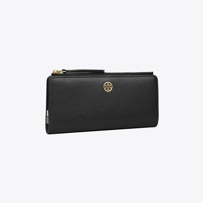 Tory Burch Robinson Pebbled Zip Slim Wallet Black