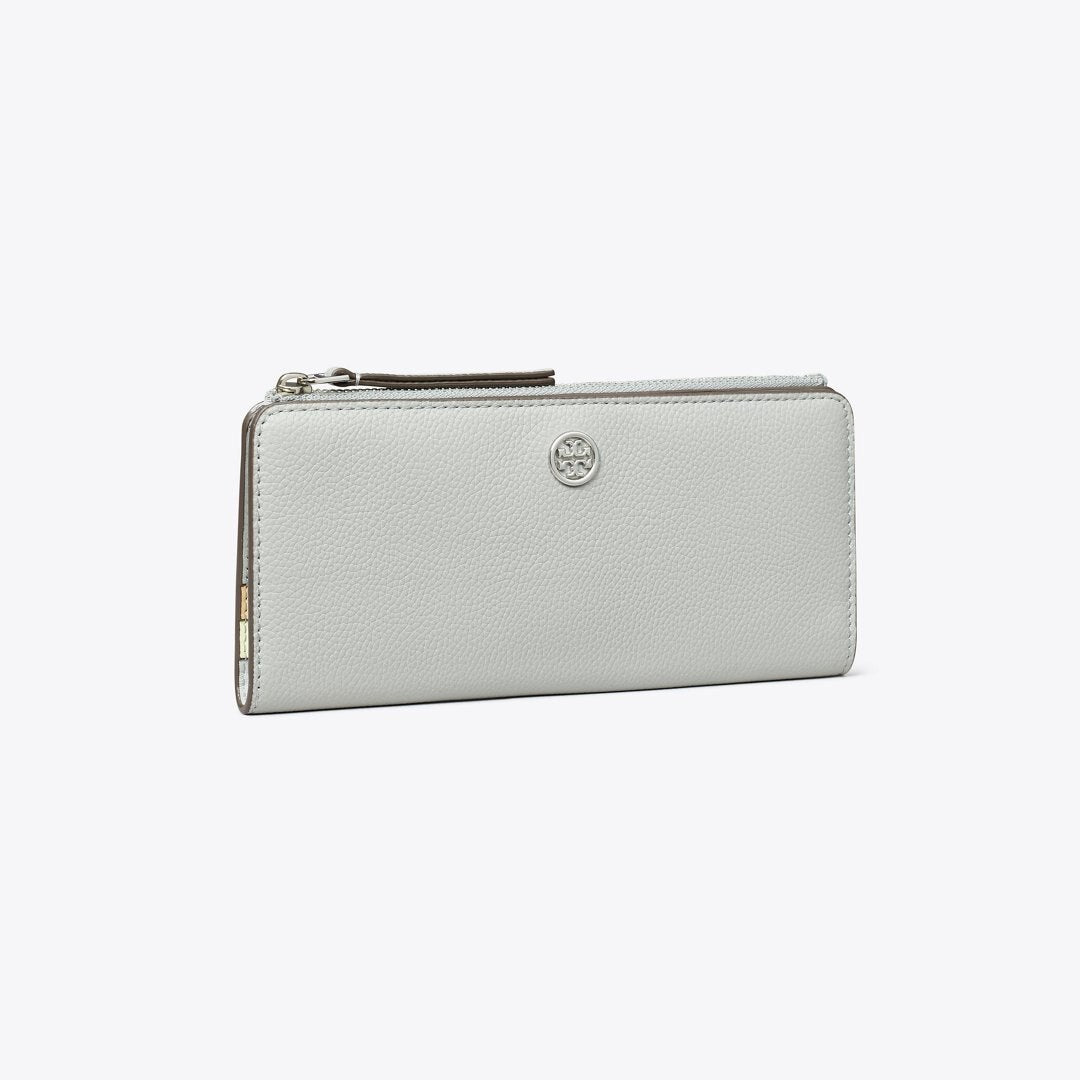 Tory Burch Robinson Pebbled Zip Slim Wallet Light Granite