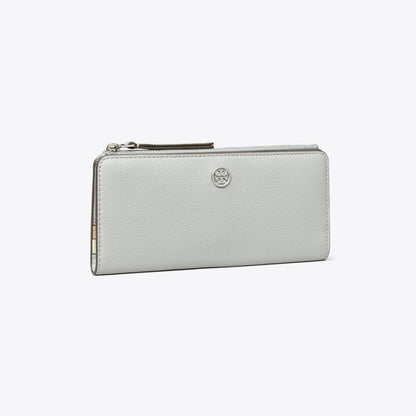 Tory Burch Robinson Pebbled Zip Slim Wallet Light Granite