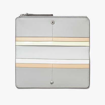 Tory Burch Robinson Pebbled Zip Slim Wallet Light Granite