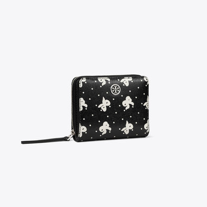 Tory Burch Robinson Printed Bi-Fold Wallet Black Tossed Bow