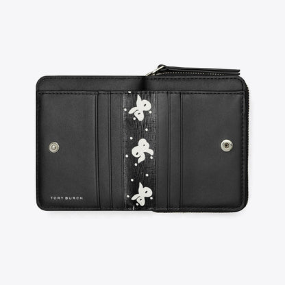 Tory Burch Robinson Printed Bi-Fold Wallet Black Tossed Bow