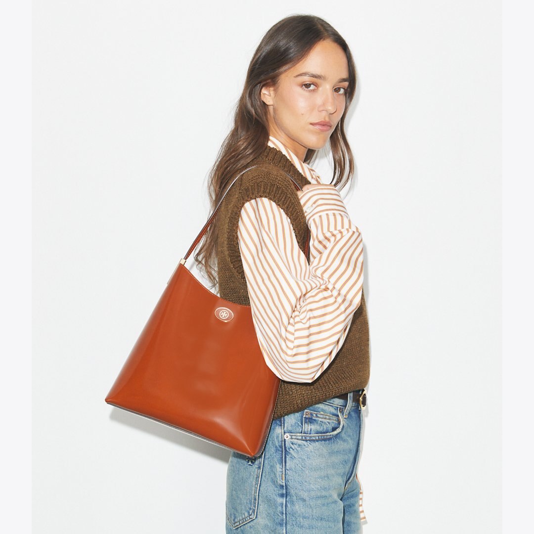 Tory Burch Robinson Spazzolato Hobo Bag DARK SIENNA