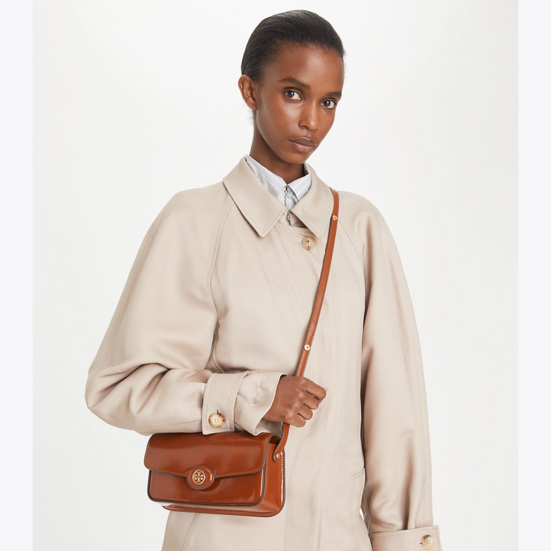 Tory Burch Robinson Spazzolato Rectangular Shoulder Bag DARK SIENNA