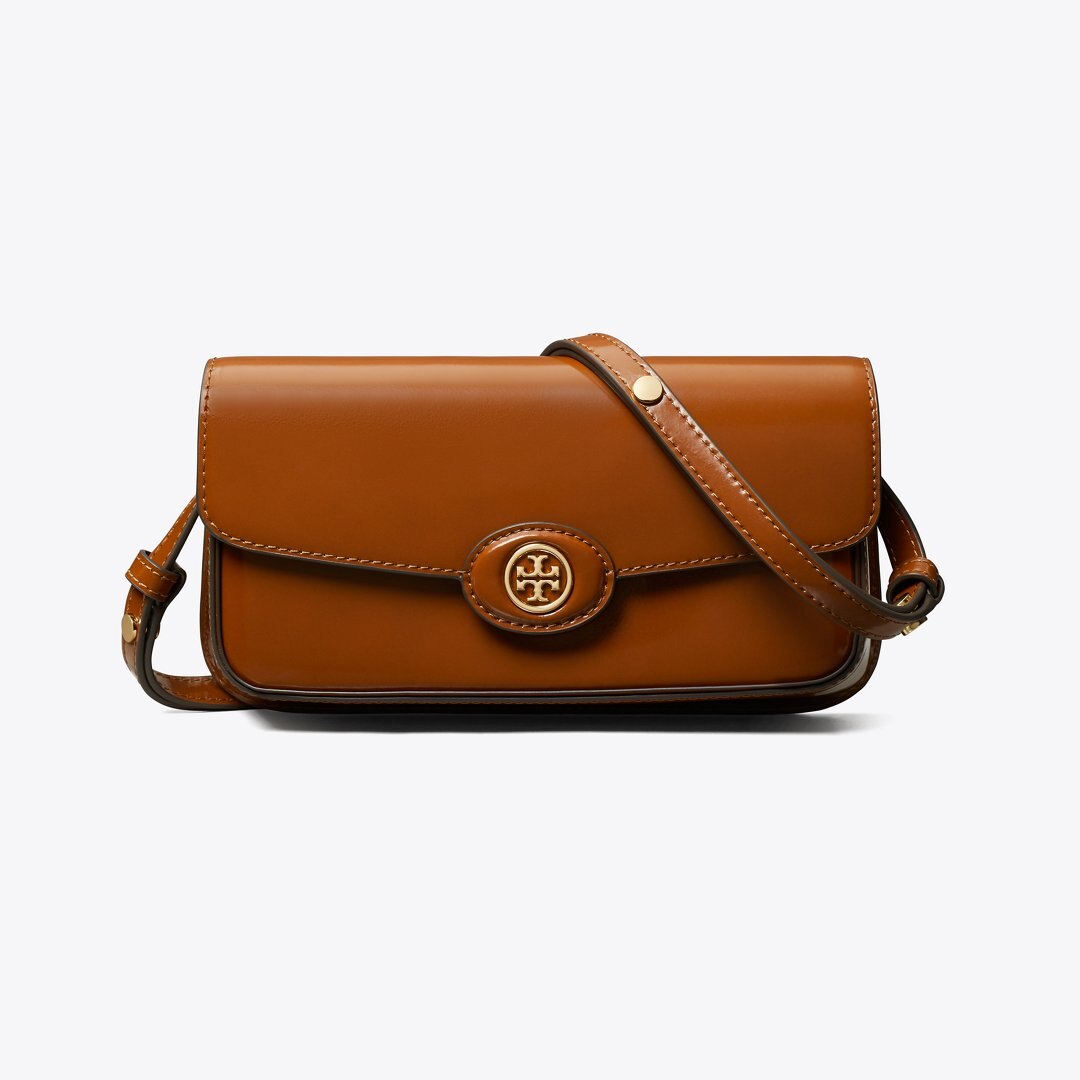 Tory Burch Robinson Spazzolato Rectangular Shoulder Bag DARK SIENNA