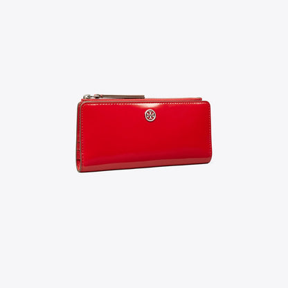 Tory Burch Robinson Spazzolato Zip Slim Wallet Red Sky