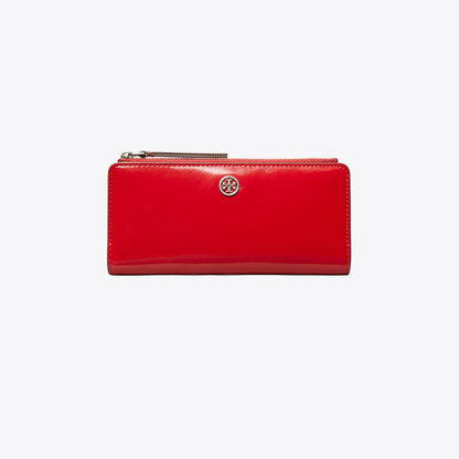 Tory Burch Robinson Spazzolato Zip Slim Wallet Red Sky