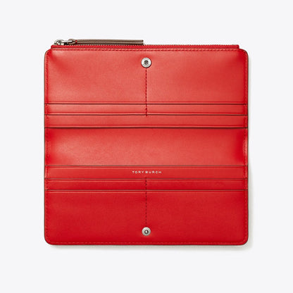 Tory Burch Robinson Spazzolato Zip Slim Wallet Red Sky