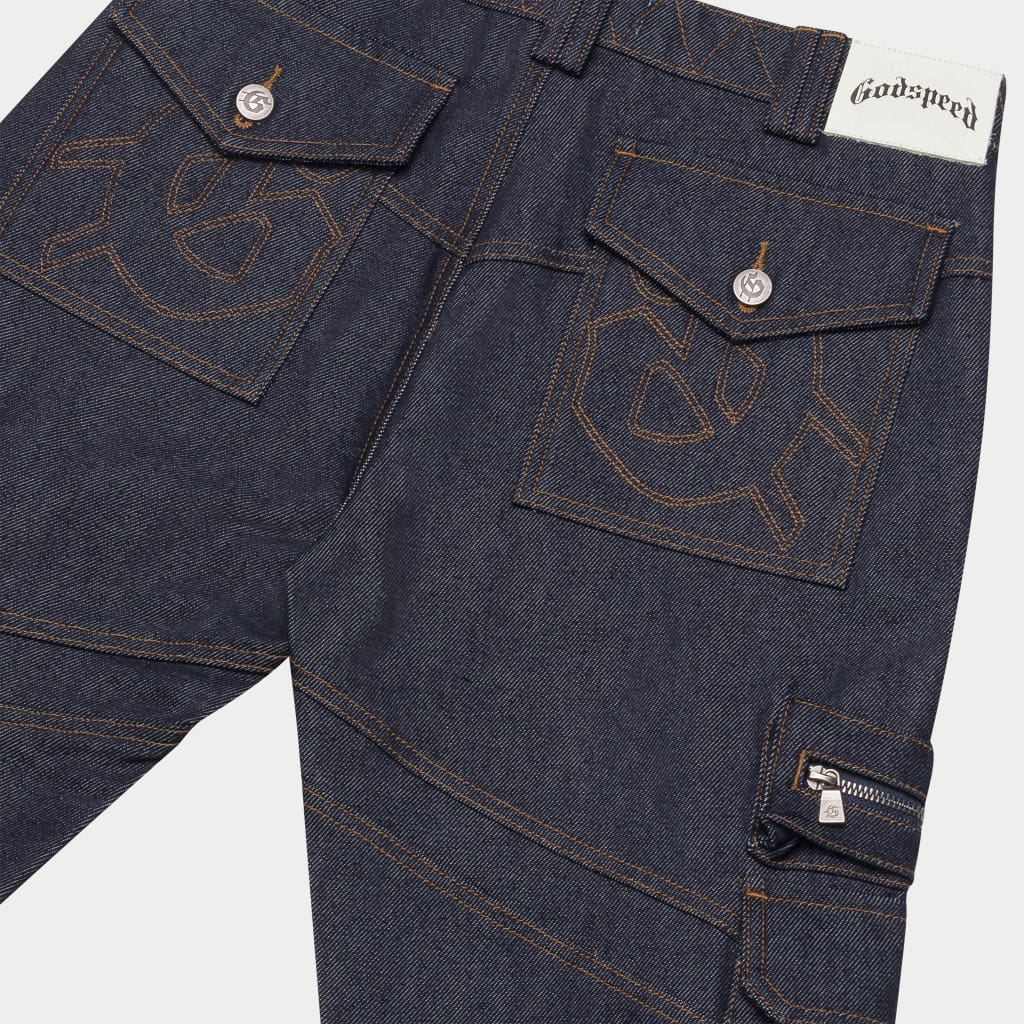 Godspeed Rockstar Flare Cargo Denim (Raw Blue)