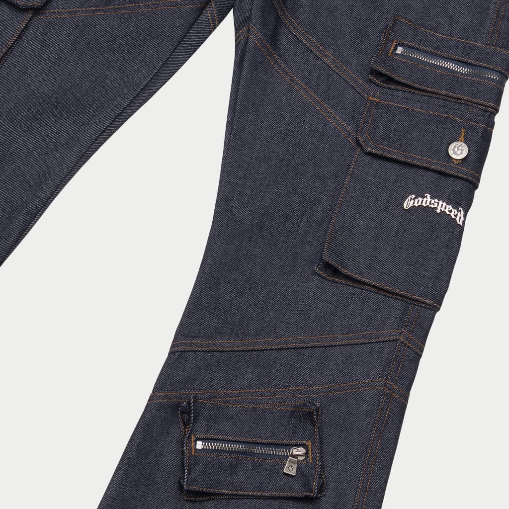 Godspeed Rockstar Flare Cargo Denim (Raw Blue)