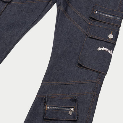 Godspeed Rockstar Flare Cargo Denim (Raw Blue)