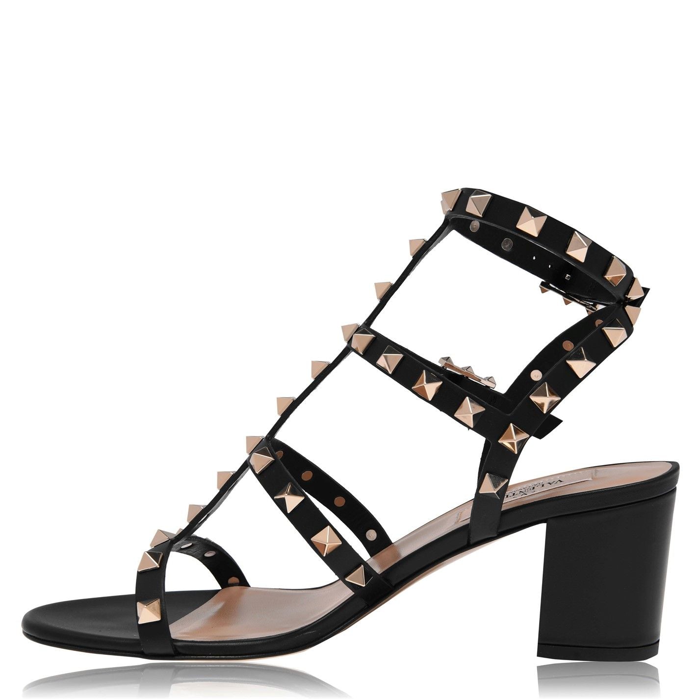 Rockstud Calfskin Ankle Strap Sandals Black 0NO