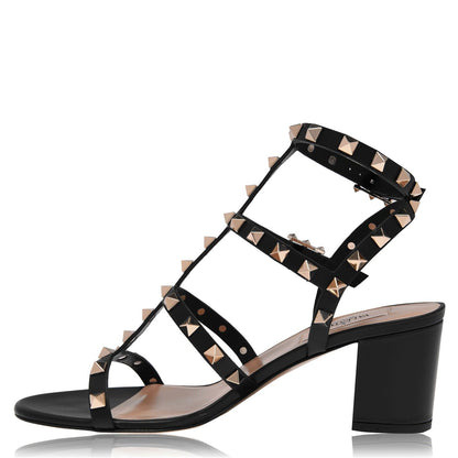  Rockstud Calfskin Ankle Strap Sandals Black 0NO