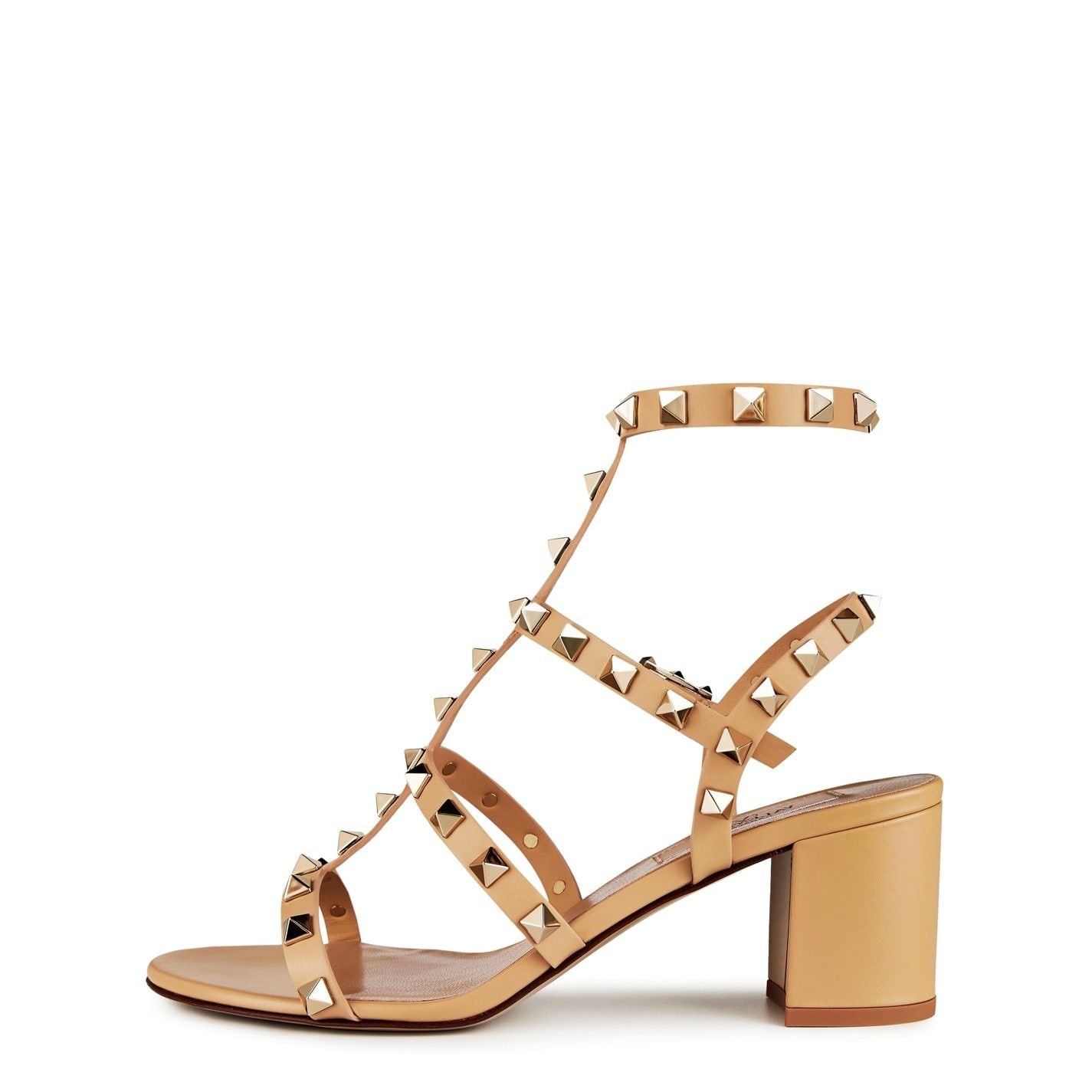  Rockstud Calfskin Ankle Strap Sandals Cappuccino