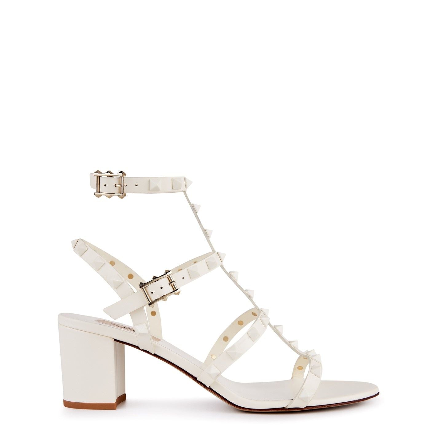  Rockstud Calfskin Ankle Strap Sandals Ivory