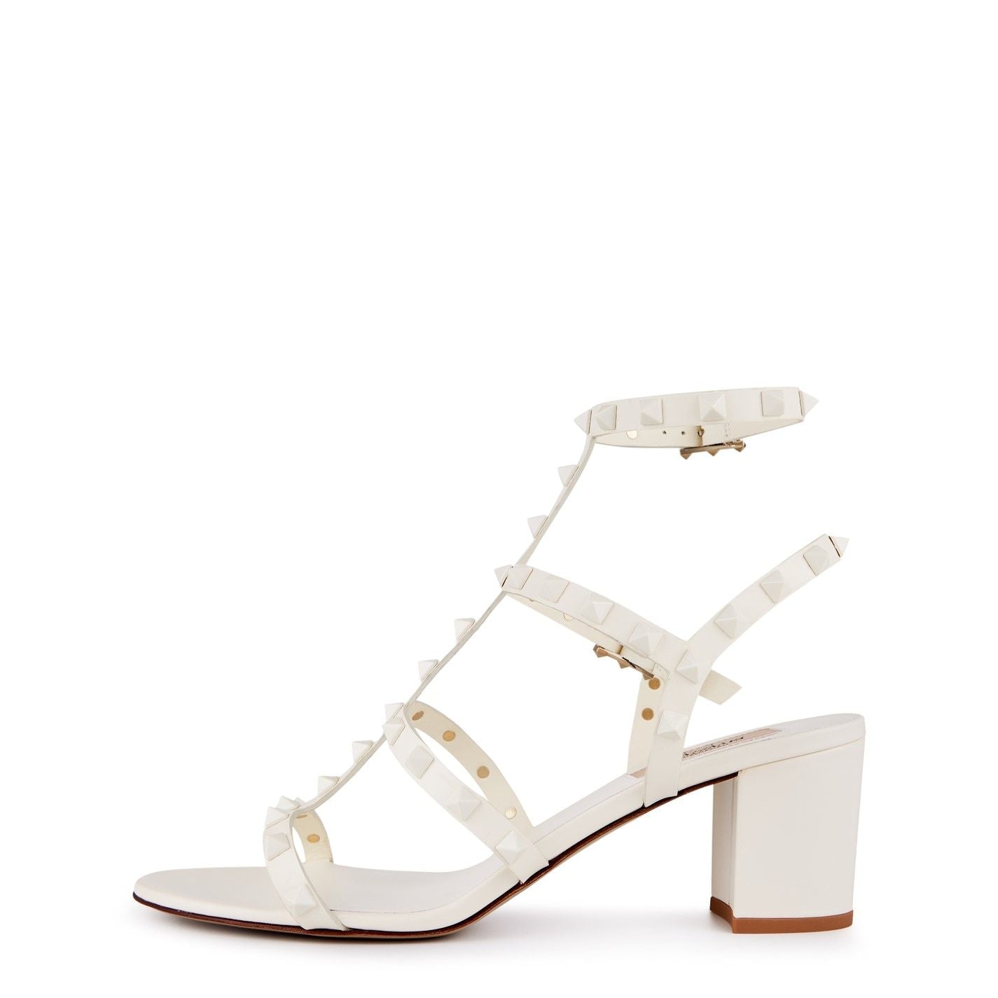  Rockstud Calfskin Ankle Strap Sandals Ivory