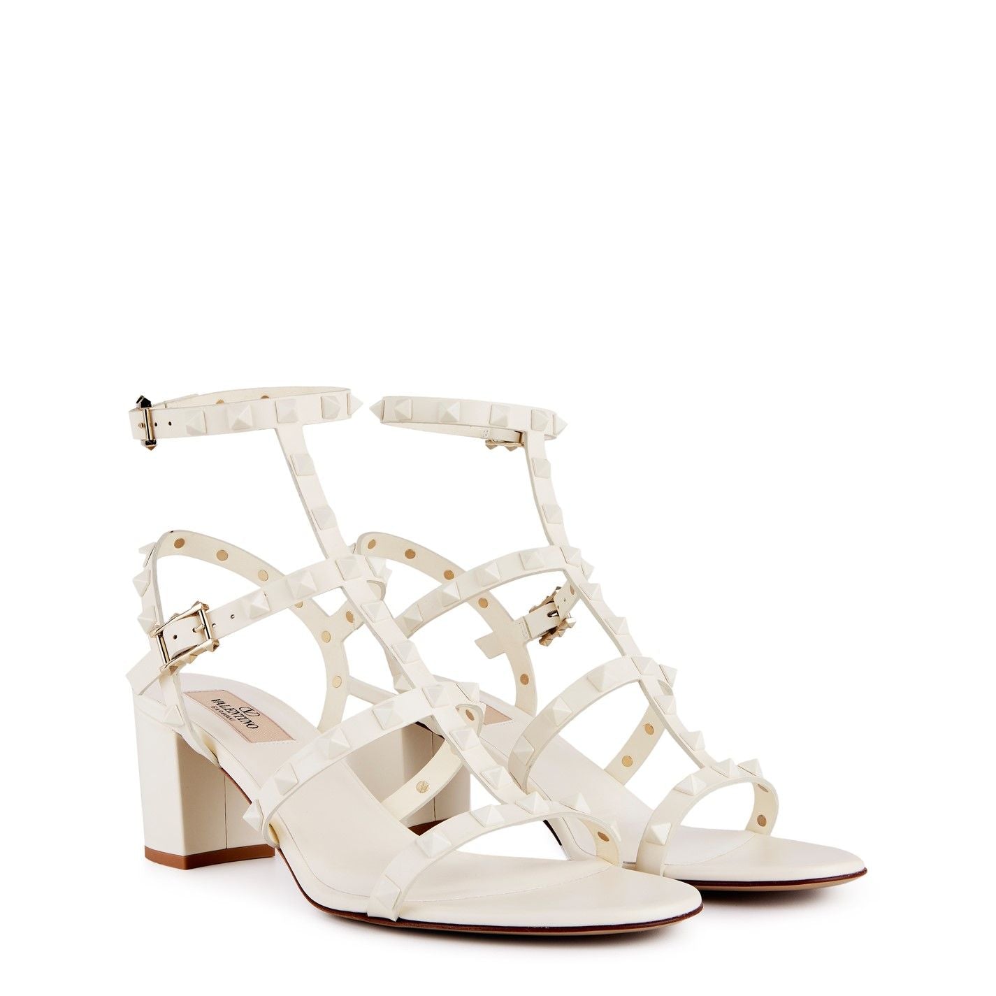  Rockstud Calfskin Ankle Strap Sandals Ivory