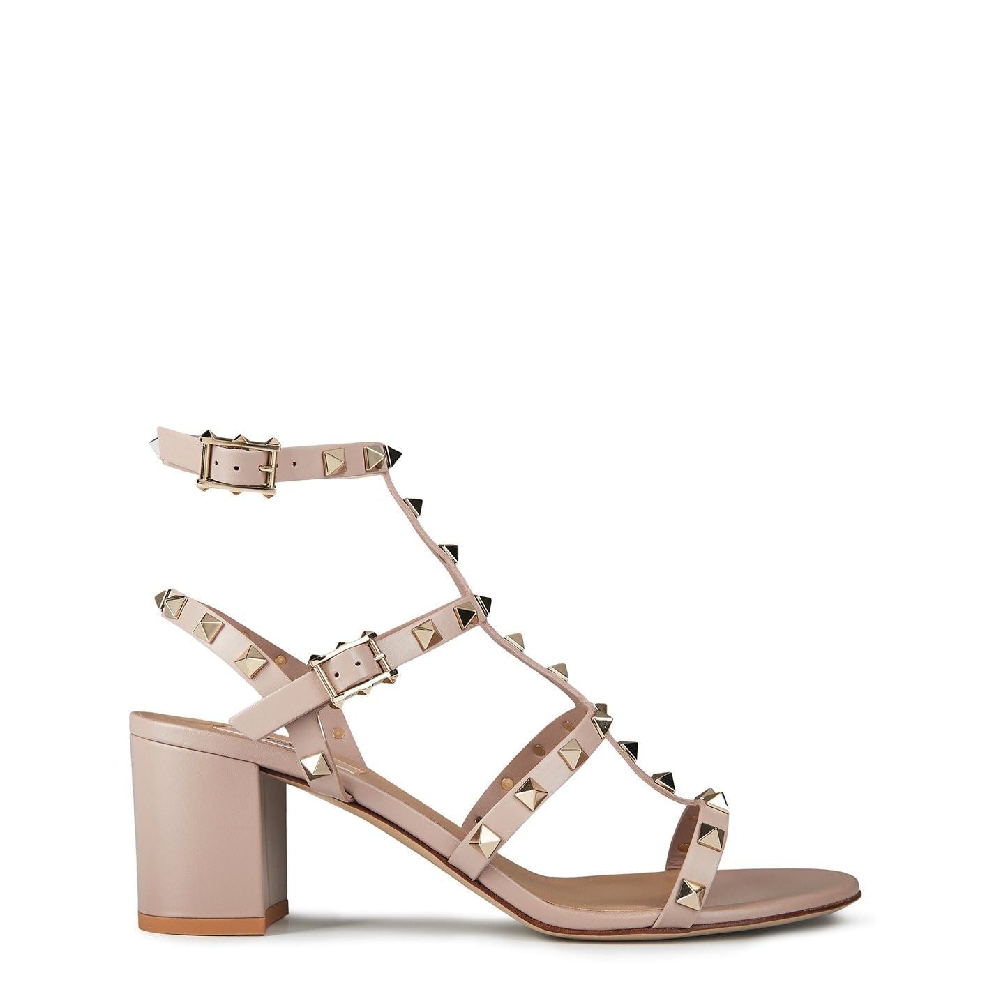  Rockstud Calfskin Ankle Strap Sandals Poudre P45