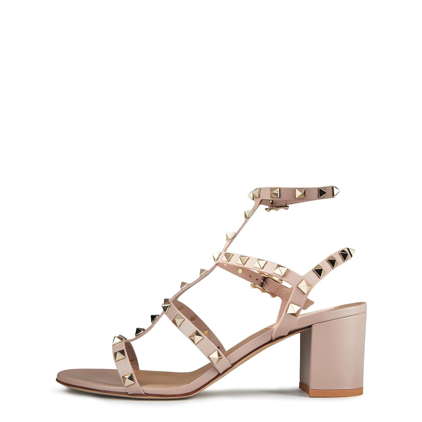  Rockstud Calfskin Ankle Strap Sandals Poudre P45