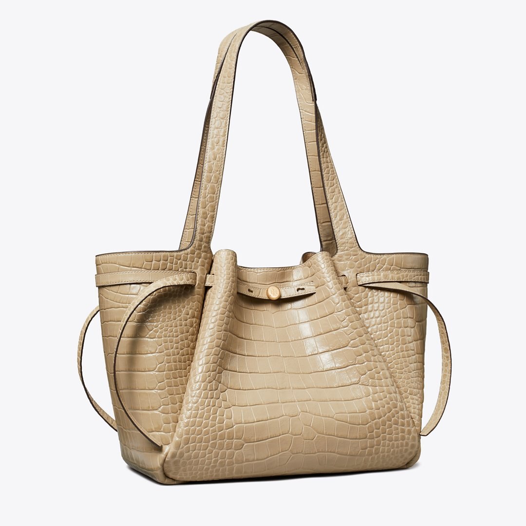 Tory Burch Romy Croc-Embossed Tote Light Hickory