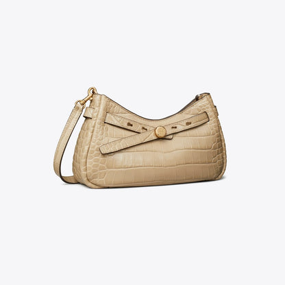 Tory Burch Romy Croc-Embossed Zip Top Crossbody Bag Light Hickory