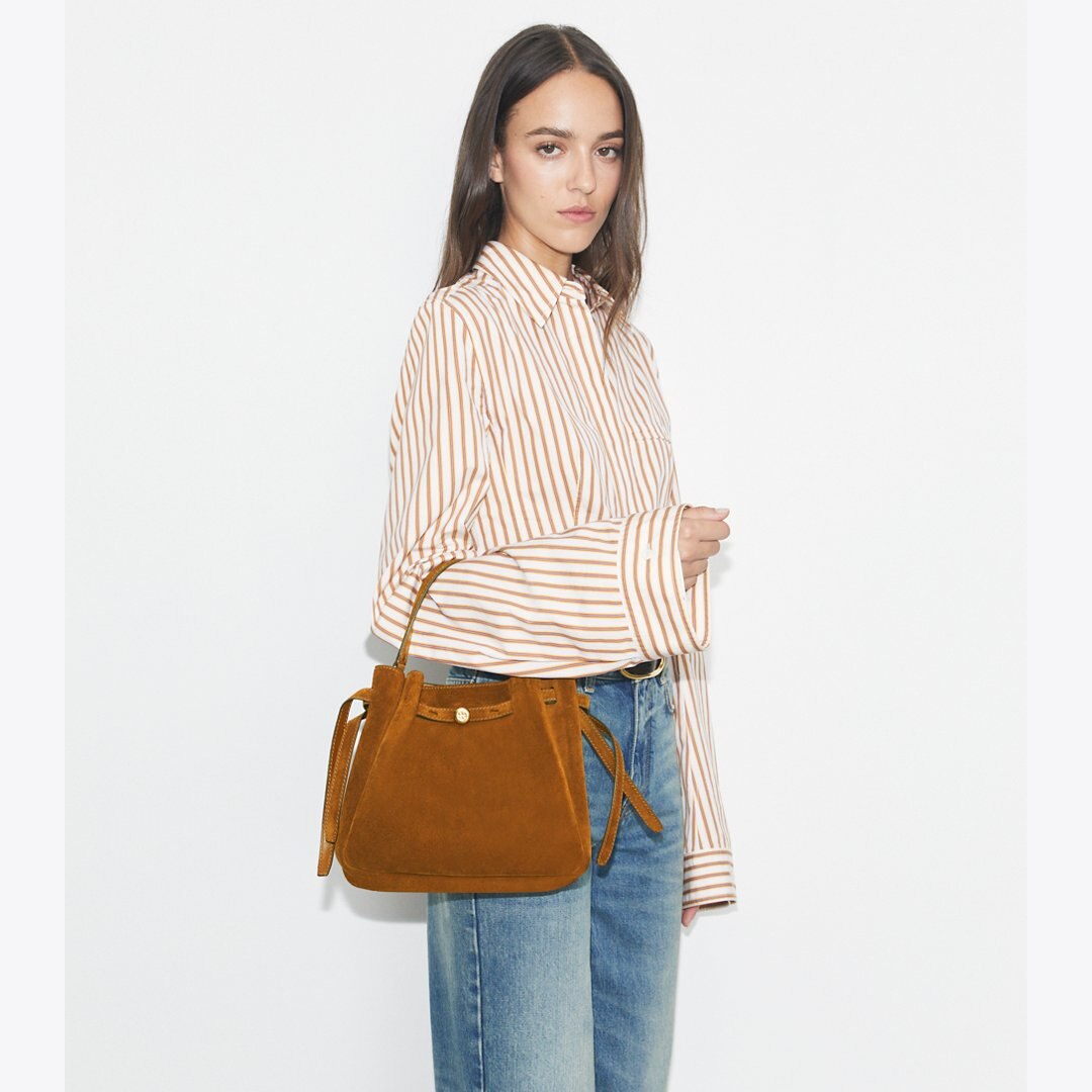 Tory Burch Romy Suede Bucket Bag CARAMEL
