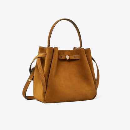 Tory Burch Romy Suede Bucket Bag Cognac