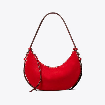 Tory Burch Romy Suede Half Moon Bag Toucan Red