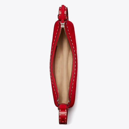 Tory Burch Romy Suede Half Moon Bag Toucan Red