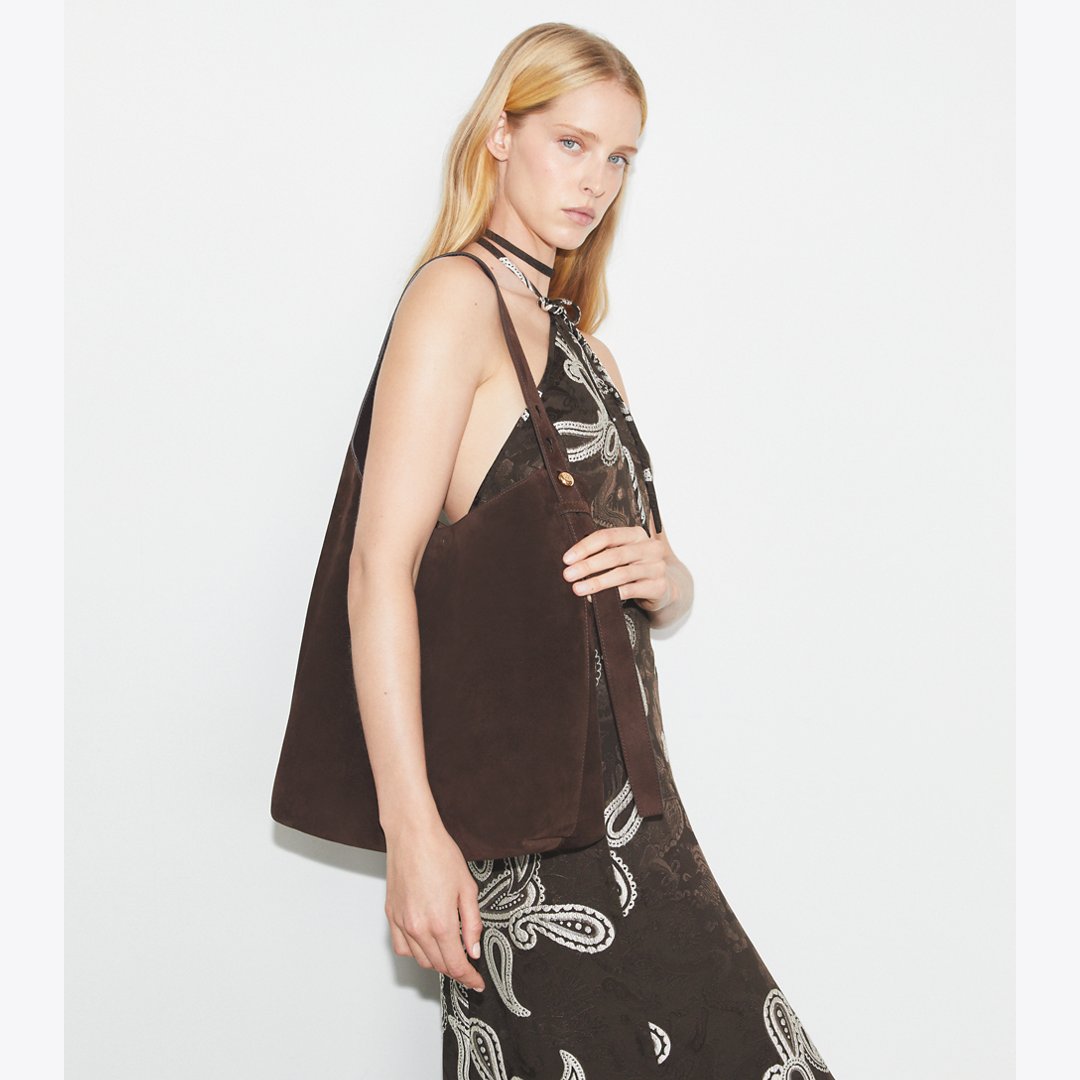 Tory Burch Romy Suede Hobo Bag Dark Cocoa