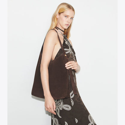 Tory Burch Romy Suede Hobo Bag Dark Cocoa