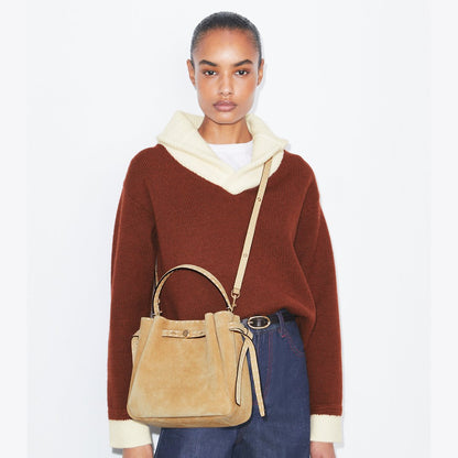 Tory Burch Romy Suede Pick Stitch Bucket Bag Butter