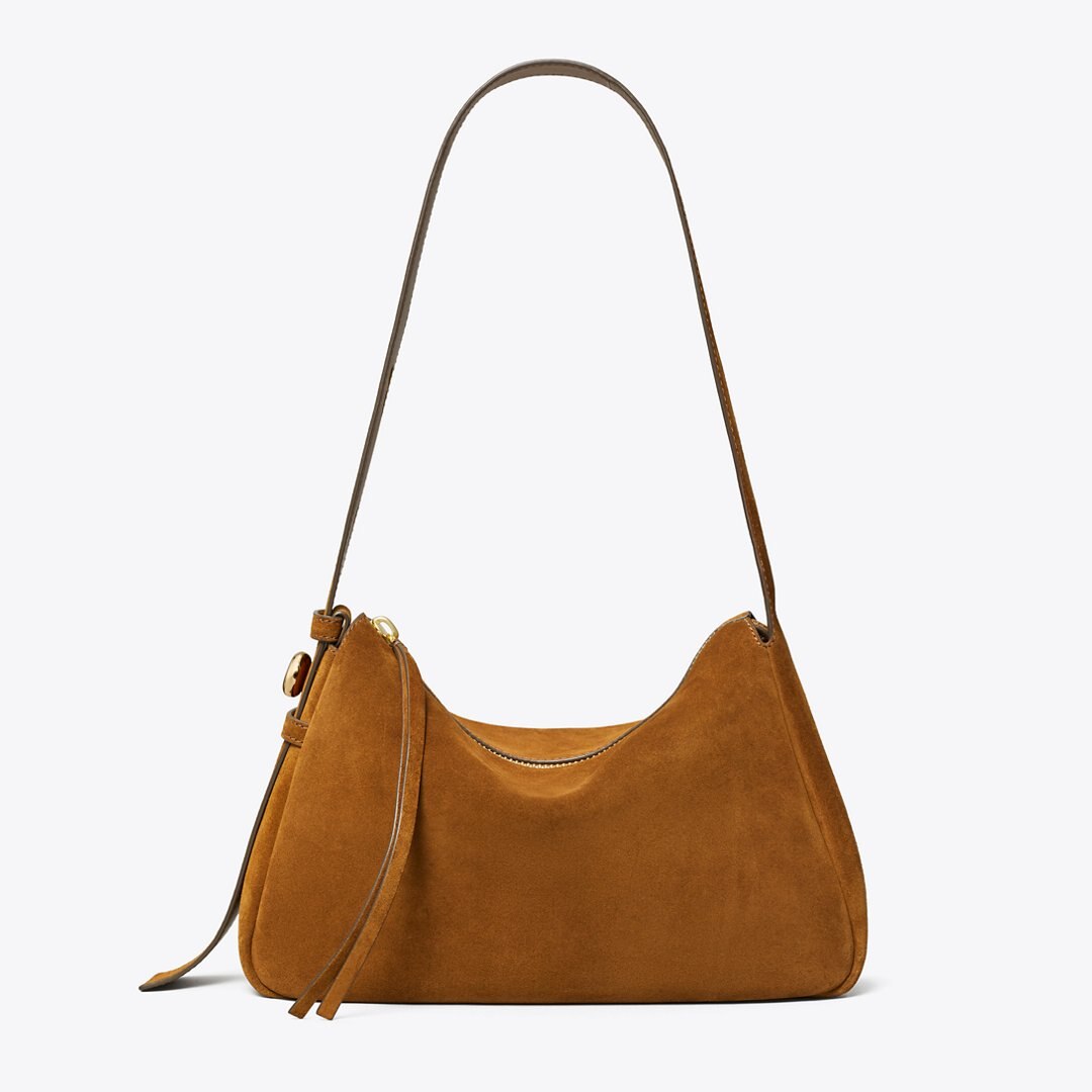 Tory Burch Romy Suede Shoulder Bag Caramel