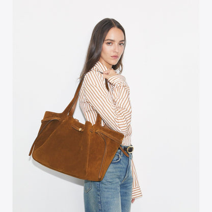 Tory Burch Romy Suede Tote Cognac