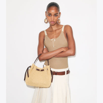 Tory Burch Romy Woven Bucket Bag Natural