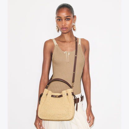 Tory Burch Romy Woven Bucket Bag Natural