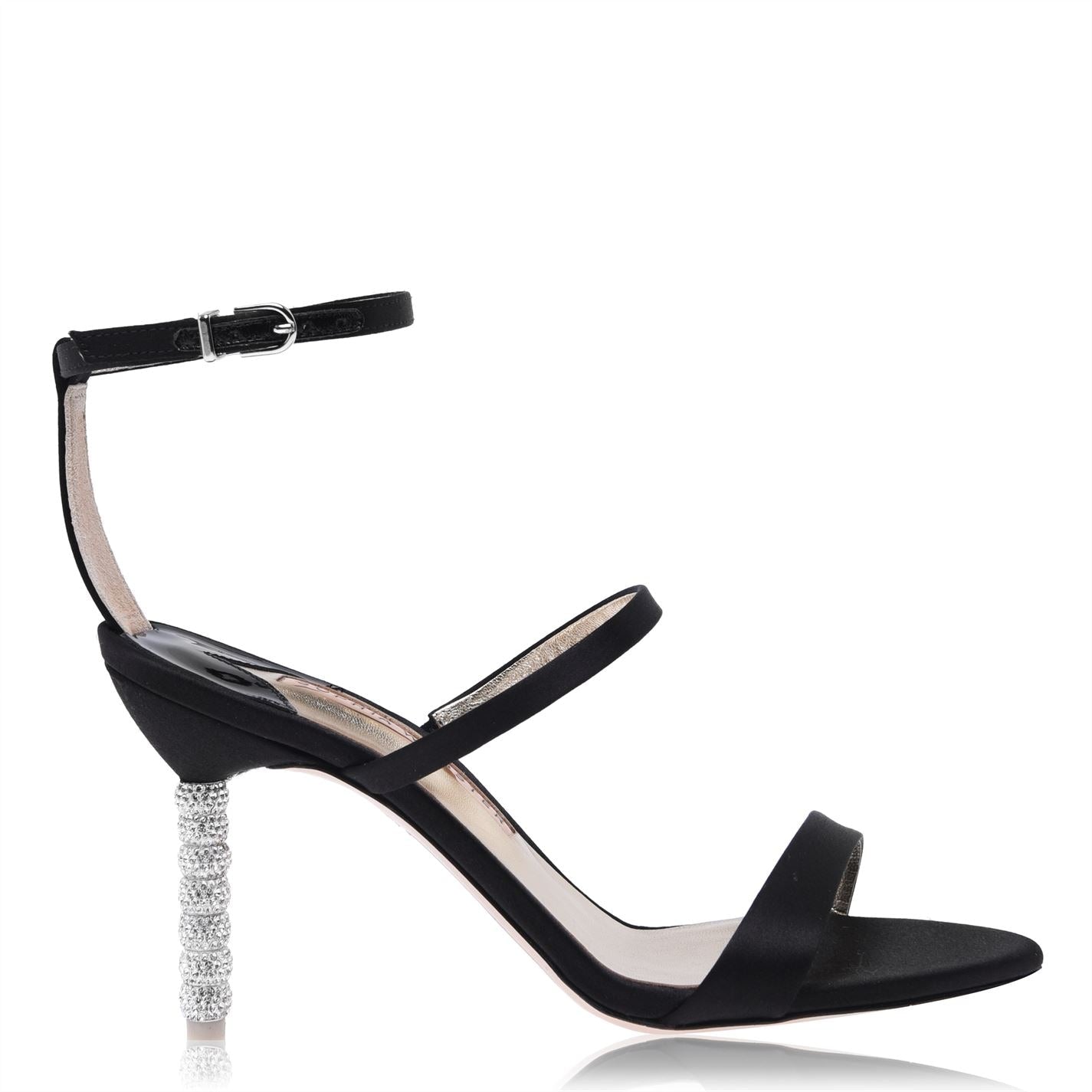  Rosalind Crystal Heeled Sandals Black Satin