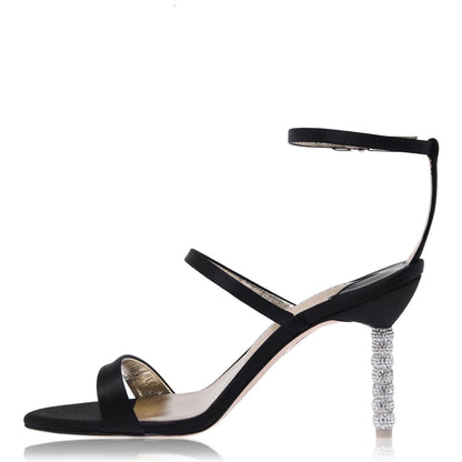  Rosalind Crystal Heeled Sandals Black Satin