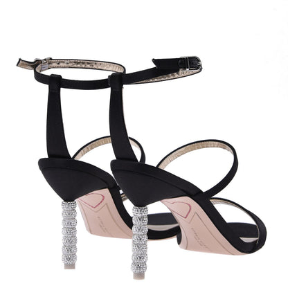  Rosalind Crystal Heeled Sandals Black Satin