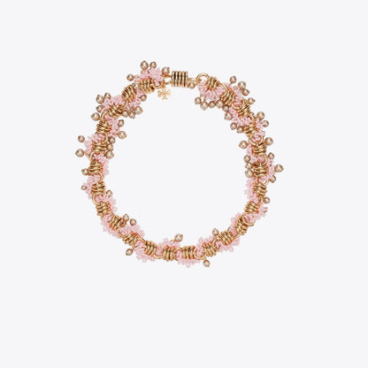 Tory Burch Runway Beaded Necklace Light Brass / Pink