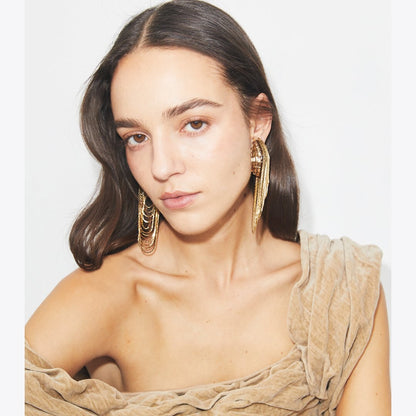 Tory Burch Runway Chain Earrings Light Brass / Crystal