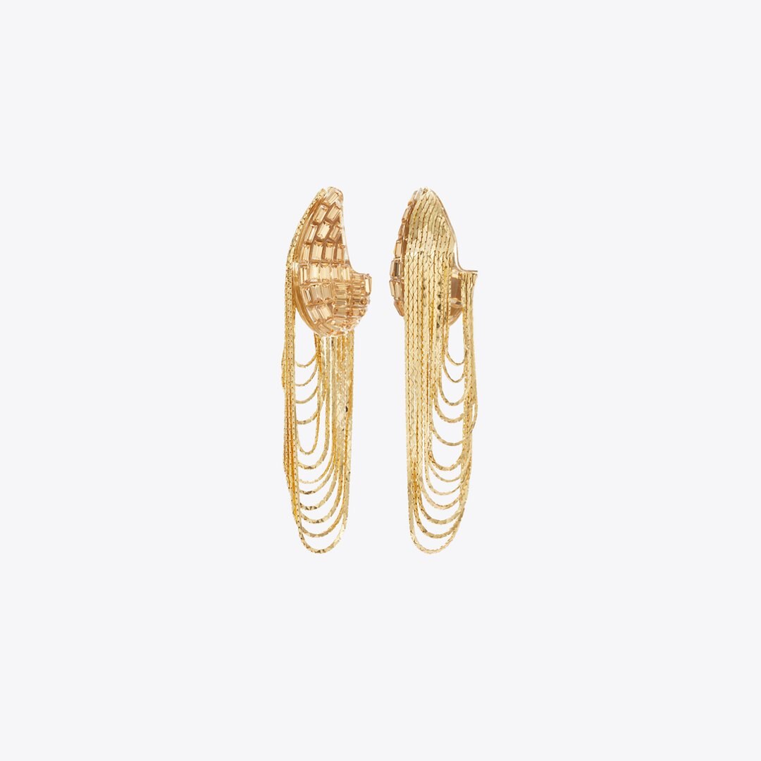 Tory Burch Runway Chain Earrings Light Brass / Crystal