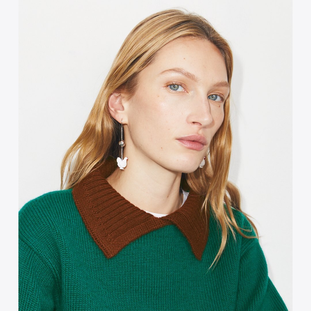 Tory Burch Runway Chicken Earrings White